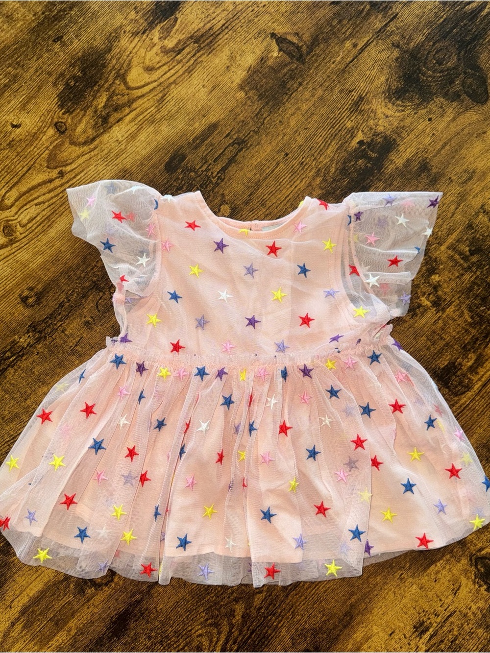 Stella McCartney Kids Pink Tulle Dress with Multicolor Star Embroidery
